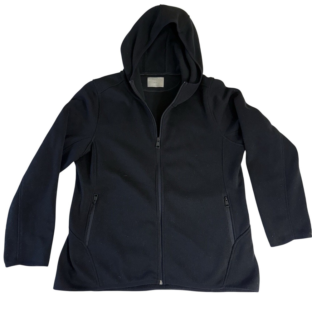Andrew Marc Mens XL Black Zip Up Hoodie Fleece Jacket‎ Sportswear